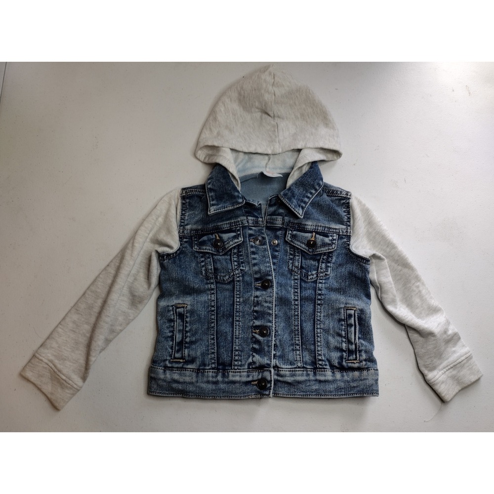 Wonder Nation Kids 4T Blue Denim Jacket Heather Gray Jersey Hoodie Mixed Media